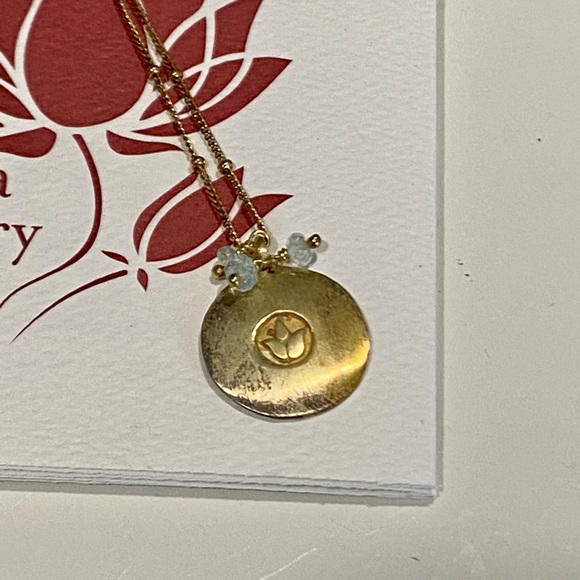 NWT Gold Aquamarine Lotus Necklace Satya Jewelry - Picture 2 of 4